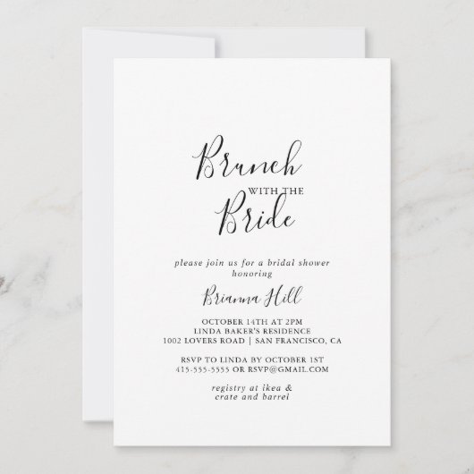花嫁シンプルシャワー付きミニマリストブランチ 招待状 (正面)