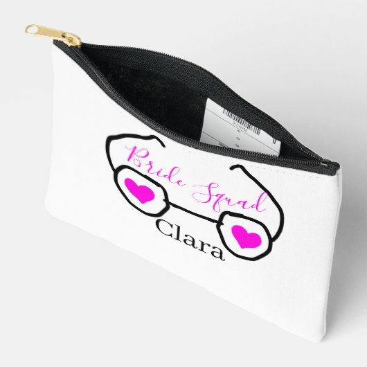 花嫁スクワッドピンクの黒いグーグルのハート花嫁メイド アクセサリーポーチ (見開き)