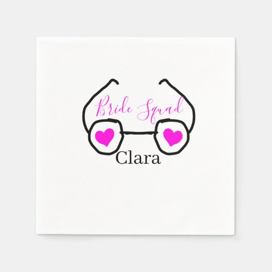 花嫁スクワッドピンクの黒いグーグルのハート花嫁メイド スタンダードカクテルナプキン (正面)