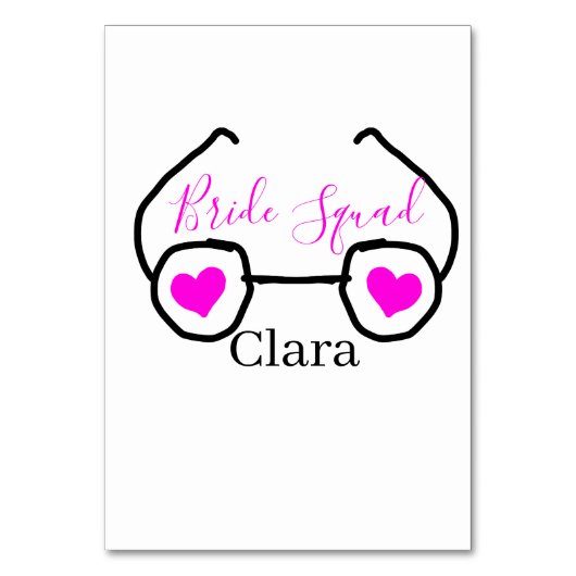 花嫁スクワッドピンクの黒いグーグルのハート花嫁メイド テーブルナンバー (正面)