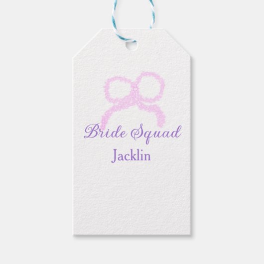 花嫁スクワッドピンクグリッターのバウのスター花嫁メイドの名前 ギフトタグ (正面)