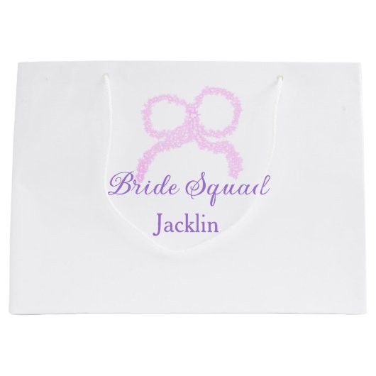 花嫁スクワッドピンクグリッターのバウのスター花嫁メイドの名前 ラージペーパーバッグ (正面)