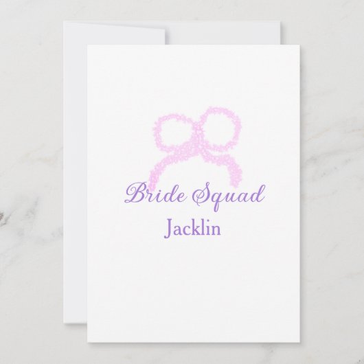 花嫁スクワッドピンクグリッターのバウのスター花嫁メイドの名前 招待状 (正面)