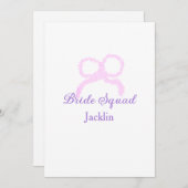 花嫁スクワッドピンクグリッターのバウのスター花嫁メイドの名前 招待状 (正面/裏面)