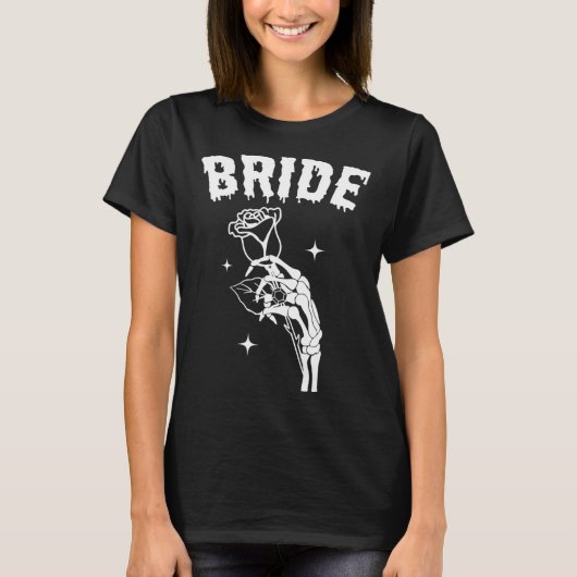 花嫁スケルトン手結婚のハロウィーンカップルマッツ Tシャツ (正面)