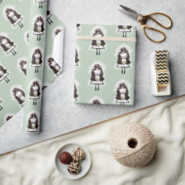 花嫁スティックフィギュアとデイジーブーケ ラッピングペーパー