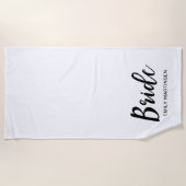 花嫁タイポグラフィと名前Black and White ビーチタオル (正面)