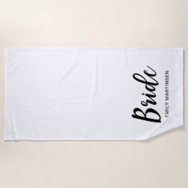 花嫁タイポグラフィと名前Black and White ビーチタオル