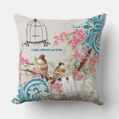 花嫁ダマスクラブバードさくらんぼ花鳥 クッション (正面)
