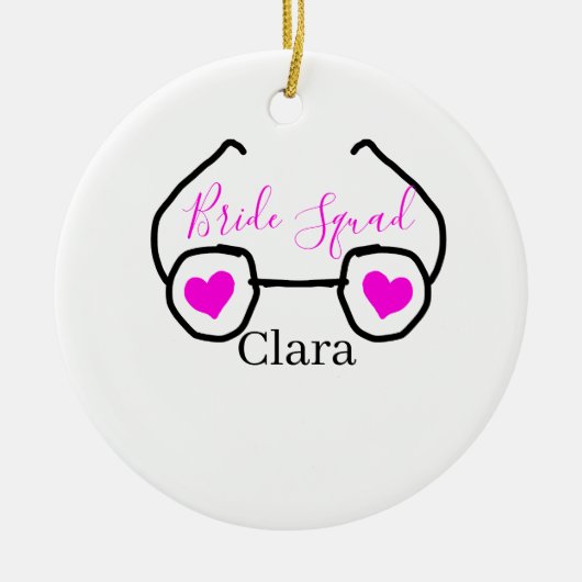 花嫁チーム ピンク ブラック サングラス ハート ブライズメイド セラミックオーナメント (正面)