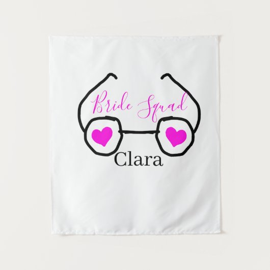 花嫁チーム ピンク ブラック サングラス ハート ブライズメイド タペストリー (正面)