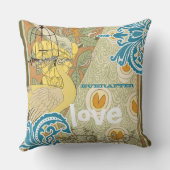 花嫁ティール（緑がかった色）イエローコーラル&オリーブピーコックバードケージ クッション (裏面)