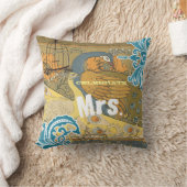 花嫁ティール(緑がかった色)イエローコーラル&オリーブピーコックバードケージ クッション (ブランケット)