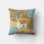 花嫁ティール(緑がかった色)イエローコーラル&オリーブピーコックバードケージ クッション (裏面)