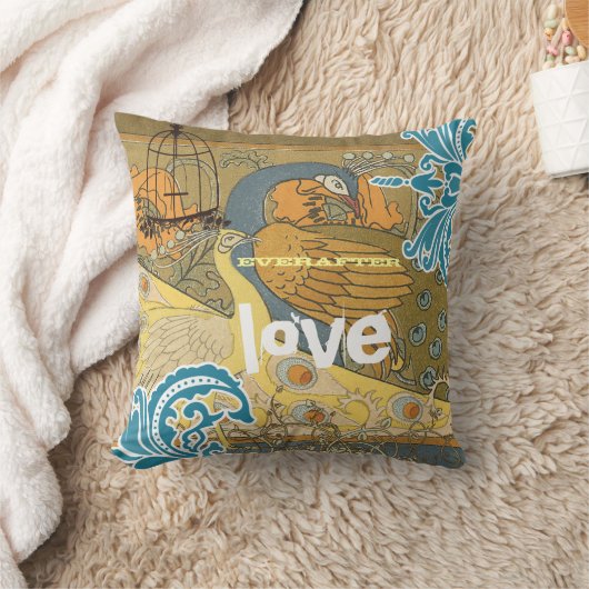 花嫁ティール(緑がかった色)イエローコーラル&オリーブピーコックバードケージ クッション (ブランケット)