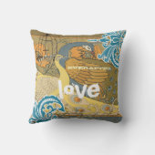 花嫁ティール(緑がかった色)イエローコーラル&オリーブピーコックバードケージ クッション (裏面)