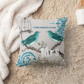 花嫁ティール(緑がかった色)ダマスクラブバードバードケージ クッション (ブランケット)