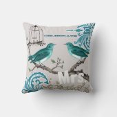 花嫁ティール(緑がかった色)ダマスクラブバードバードケージ クッション (裏面)