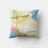 花嫁ティール（緑がかった色）ダマスクラブバードバードケージ クッション (裏面)