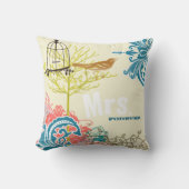 花嫁ティール（緑がかった色）ダマスクラブバードバードケージ クッション (正面)