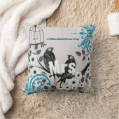 花嫁ティール(緑がかった色)ダマスクラブバードバードケージ クッション (ブランケット)