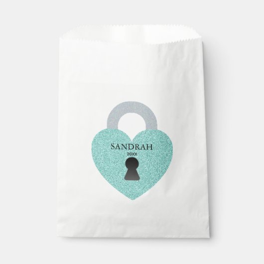 花嫁ティール(緑がかった色)ブルーお祝いシャワーパーティー フェイバーバッグ (正面)