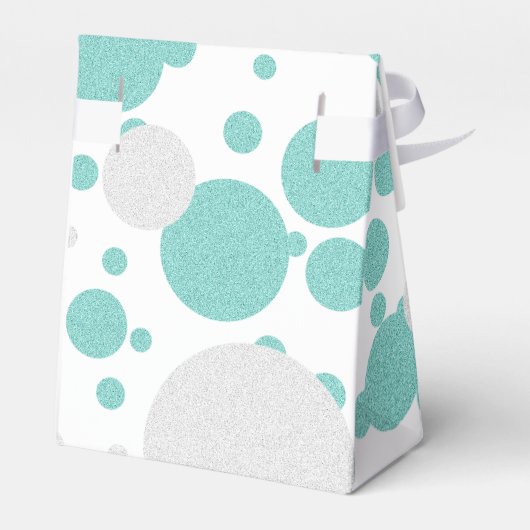 花嫁ティール（緑がかった色）ブルーきらめく水玉模様ウェディングパーティー フェイバーボックス (裏面サイド)