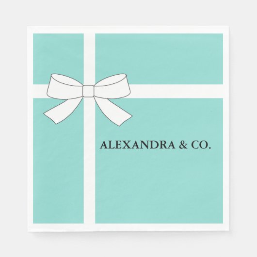 花嫁ティール(緑がかった色)ブルーシャワーティパーソナライズされたアラパーティー スタンダードランチョンナプキン (正面)