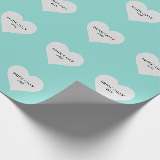 花嫁ティール（緑がかった色）ブルーティアラシャワーパーソナライズされたパーティー ラッピングペーパー (角)