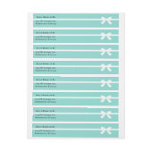 花嫁ティール(緑がかった色)ブルーホワイトボウアドレスエンベロープ ラップアラウンドラベル (シート)