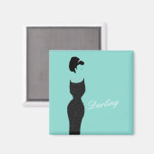 花嫁ティール(緑がかった色)ブルーリトルブラックドレスシャワーパーティー マグネット (正面/裏面)