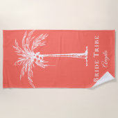 花嫁トライズコーラルホワイトパームツリーカスタム ビーチタオル (正面)