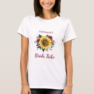 花嫁トライブフローラサンフラワーブルゴーニュ結婚バラ Tシャツ