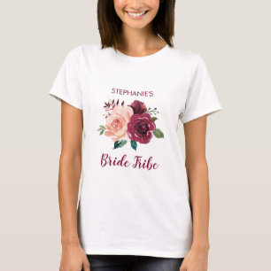 花嫁トライブフローラ赤面ピンクブルゴーニュバラ Tシャツ