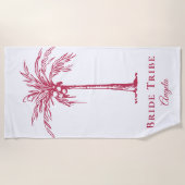 花嫁トリーマゼンタトロピカルパームツリーカスタム ビーチタオル (正面)