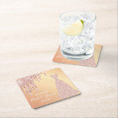 花嫁ドレスブライダルシャワーバラ金ゴールドグリッタードリップ スクエアペーパーコースター (インサイチュ)