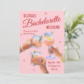 花嫁バチェロレッテ週末の旅程ピンク 招待状 (スタンド正面)