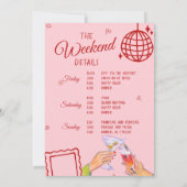 花嫁バチェロレッテ週末の旅程ピンク 招待状 (裏面)