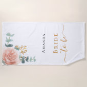 花嫁バラ金ゴールドフローラユーカリバチェロレッテ ビーチタオル (正面)