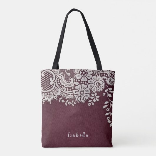 花嫁パーソナライズされたのバーガンのレースの母 トートバッグ (裏面)