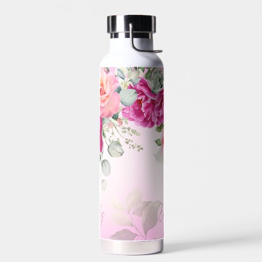 花嫁パーソナライズされたはマゼンタの牡丹 ウォーターボトル (左面)