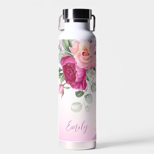 花嫁パーソナライズされたはマゼンタの牡丹 ウォーターボトル (正面)