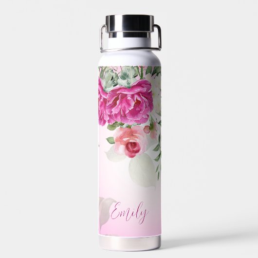 花嫁パーソナライズされたはマゼンタの牡丹 ウォーターボトル (背面)