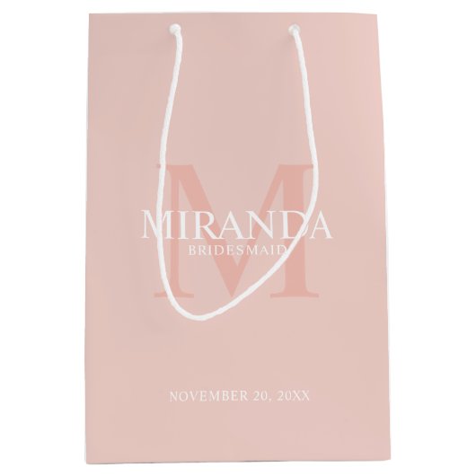 花嫁パーソナライズされたメイドのモノグラムと名前 ミディアムペーパーバッグ (正面)