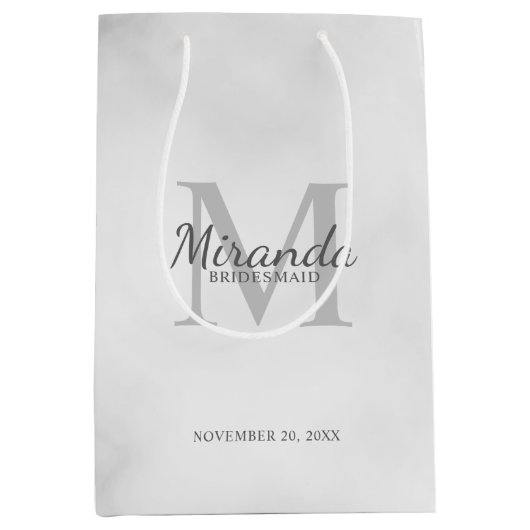 花嫁パーソナライズされたメイドのモノグラムと名前 ミディアムペーパーバッグ (正面)