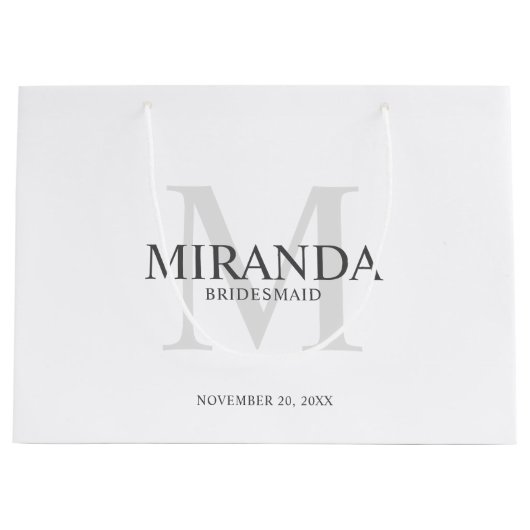 花嫁パーソナライズされたメイドのモノグラムと名前 ラージペーパーバッグ (正面)