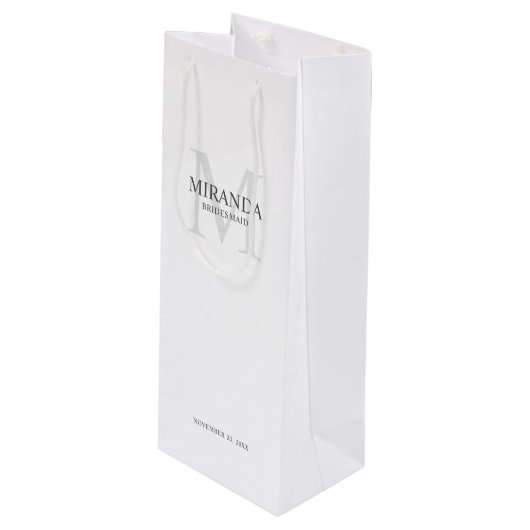 花嫁パーソナライズされたメイドのモノグラムと名前 ワインギフトバッグ (正面アングル)