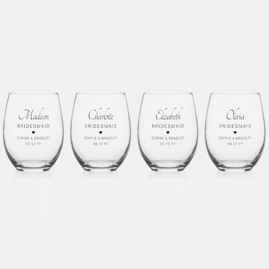 花嫁パーソナライズされたメイド結婚式 ステムなしワイングラス (正面)