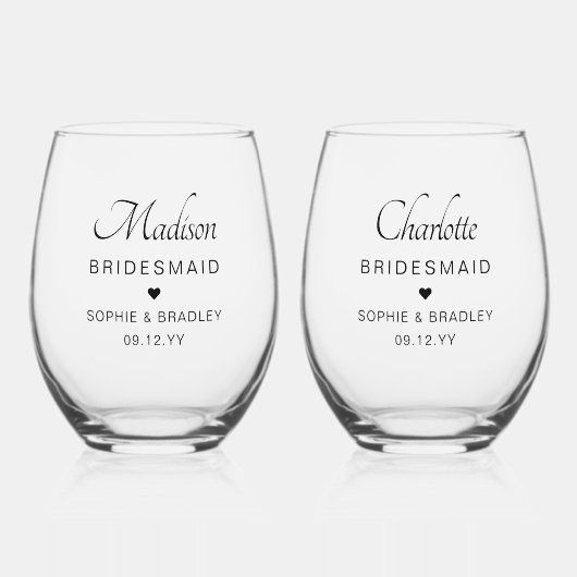 花嫁パーソナライズされたメイド結婚式 ステムなしワイングラス (正面)