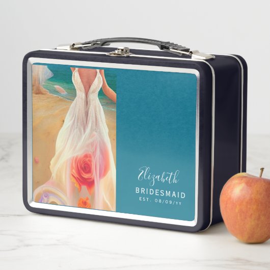 花嫁パーソナライズされた付き提案箱ビーチ メタルランチボックス (インサイチュ)